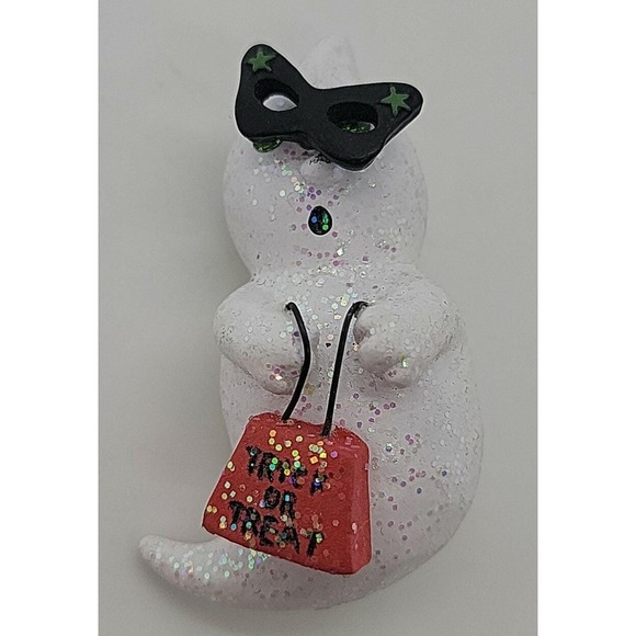 Jewelry - Halloween‎ glitter ghost w/ crooked glasses trick or treating brooch lapel pin